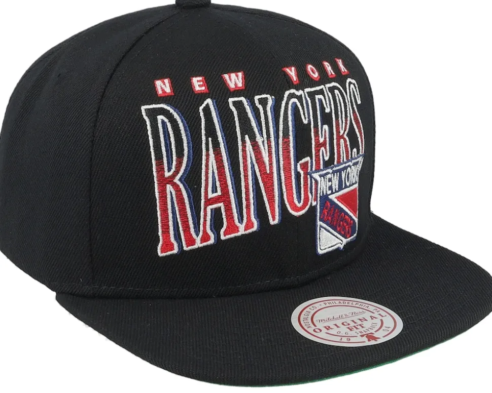 New York Rangers Line Work Vintage Black Snapback - Mitchell & Ness