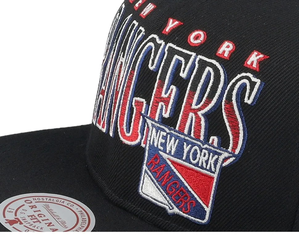 New York Rangers Line Work Vintage Black Snapback - Mitchell & Ness
