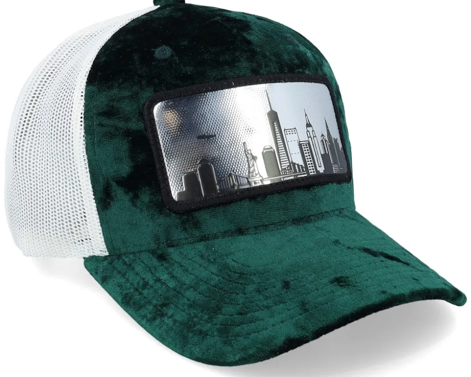 New York Silver Patch Velvet Green/Ivory A-Frame Trucker - Calza Pennello