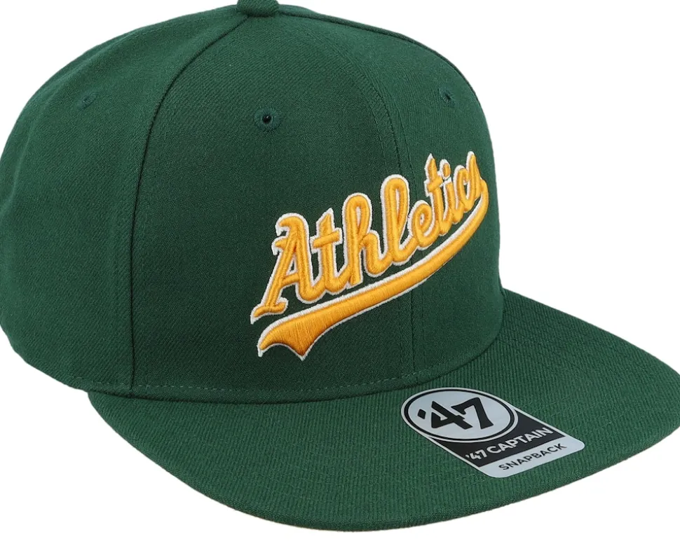 Oakland Athletics No Shot Script Under Captain Dark Green/Yellow Snapback - 47 Brand