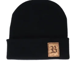 Old English B Patch Black Beanie - Bearded Man