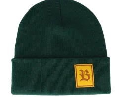 Old English B Patch Bottle Green Beanie - Bearded Man