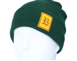 Old English B Patch Bottle Green Beanie - Bearded Man