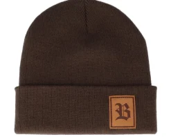 Old English B Patch Chocolate Brown Beanie - Bearded Man