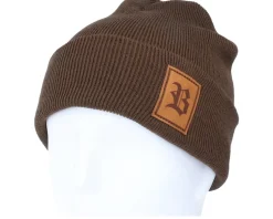 Old English B Patch Chocolate Brown Beanie - Bearded Man