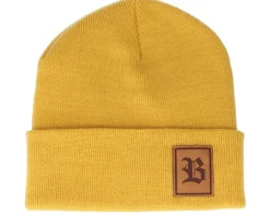Old English B Patch Mustard Beanie - Bearded Man