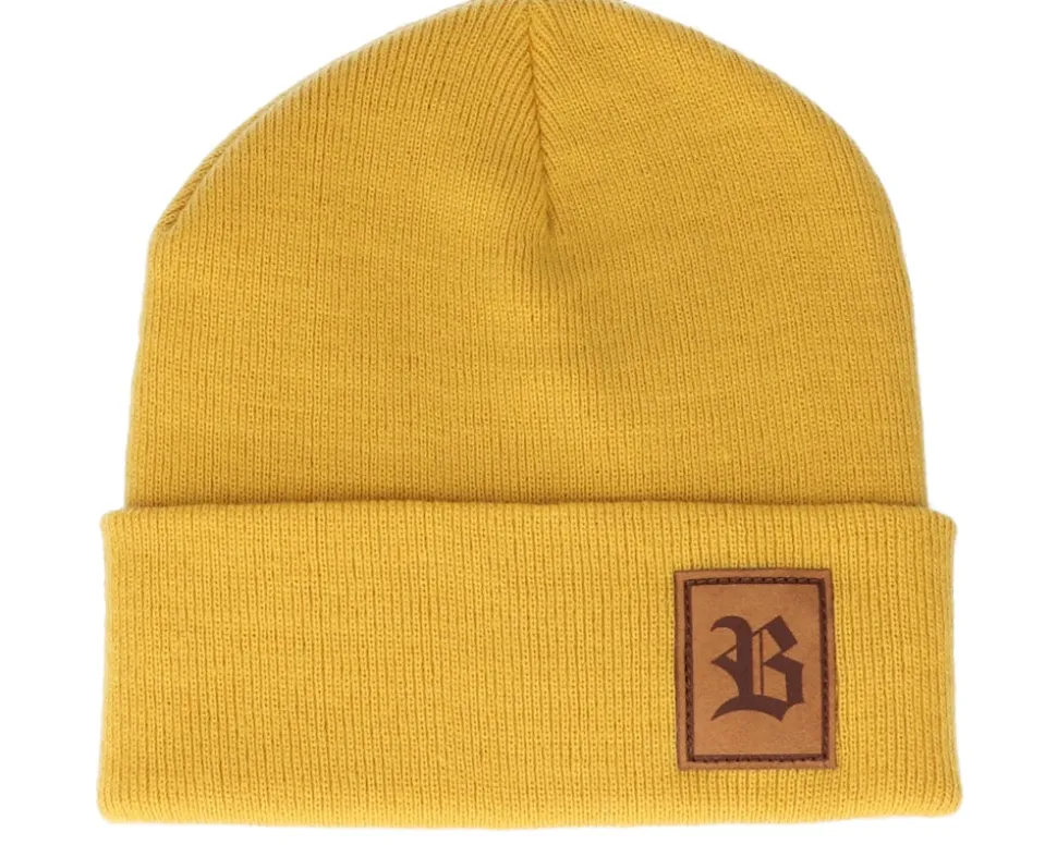 Old English B Patch Mustard Beanie - Bearded Man