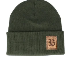 Old English B Patch Olive Green Beanie - Bearded Man