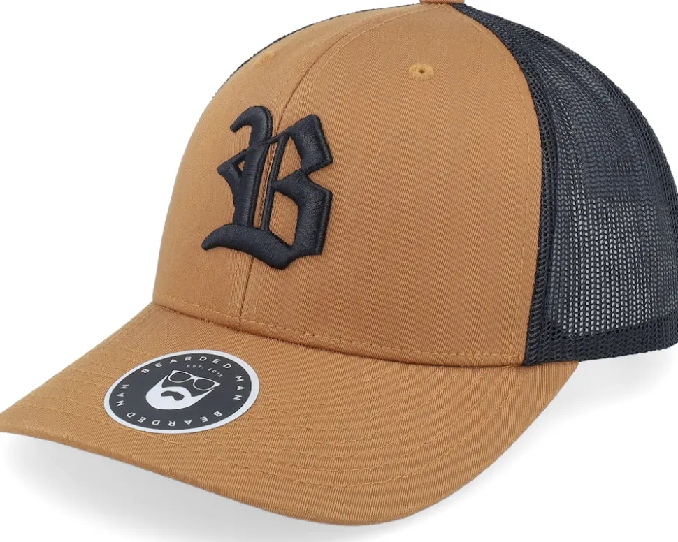 Old English B Retro 2 Tone Caramel/Black Trucker - Bearded Man