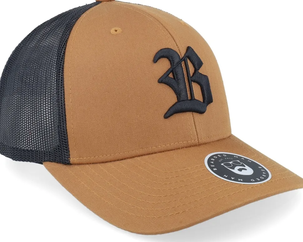 Old English B Retro 2 Tone Caramel/Black Trucker - Bearded Man