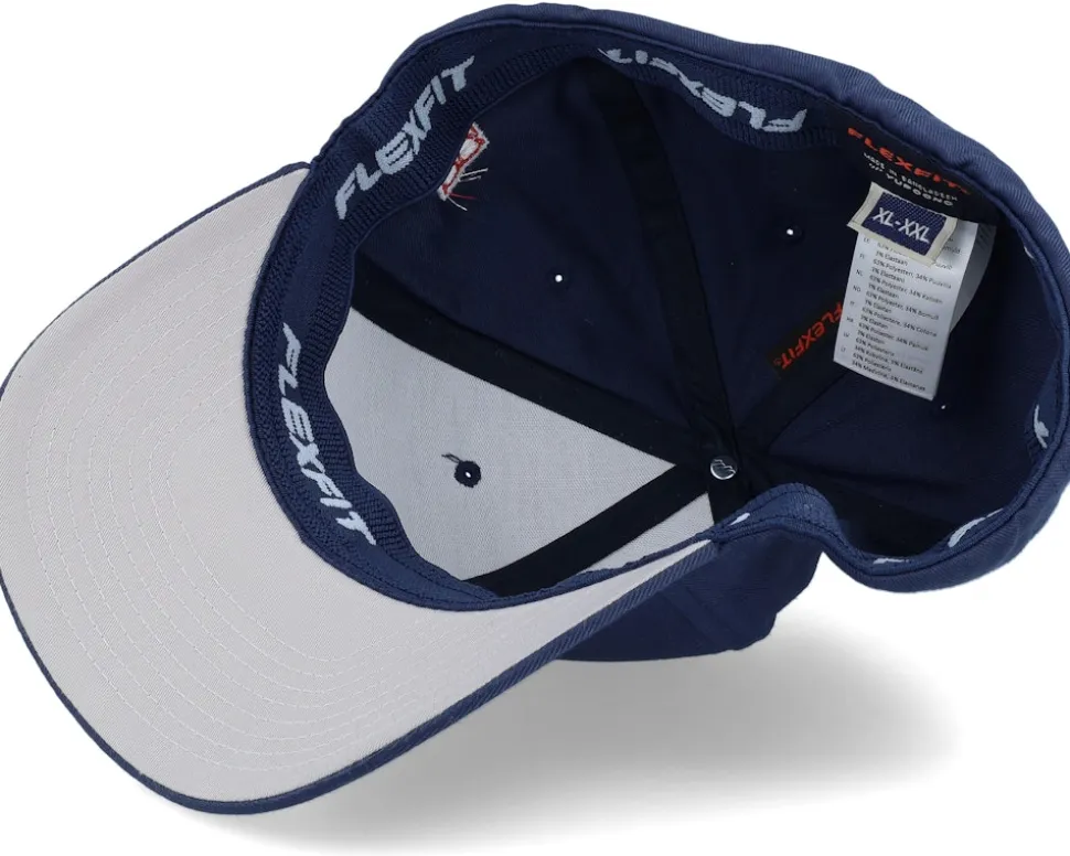 Old English Logo White On Navy Flexfit - Bearded Man