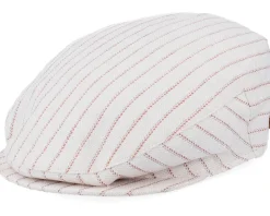 Oliver Linen/Cotton Beige/Red Stripe Flat Cap - MJM Hats