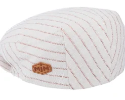 Oliver Linen/Cotton Beige/Red Stripe Flat Cap - MJM Hats