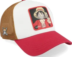 One Piece Luffy Brown/White/Red A-Frame Trucker - Capslab