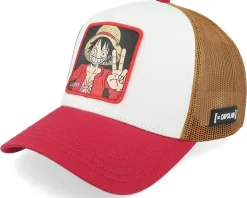 One Piece Luffy Brown/White/Red A-Frame Trucker - Capslab