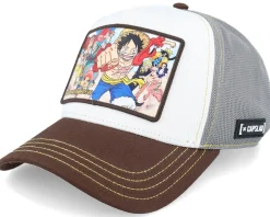One Piece Straw Hat Crew Grey/White/Black A-Frame Trucker - Capslab