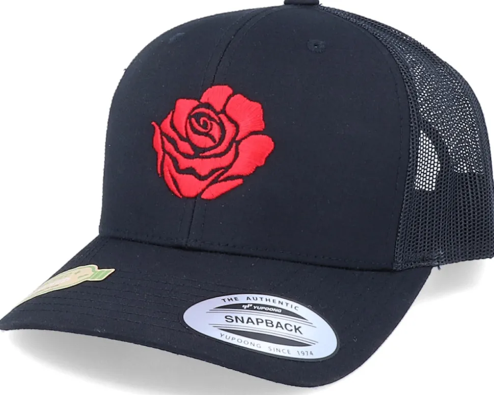 Organic Red Rose Petal Black Trucker - Iconic