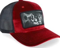 Outlaw With Revolver Velvet Red/Black A-Frame Trucker - Bearded Man