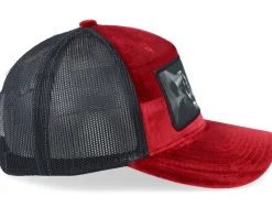 Outlaw With Revolver Velvet Red/Black A-Frame Trucker - Bearded Man