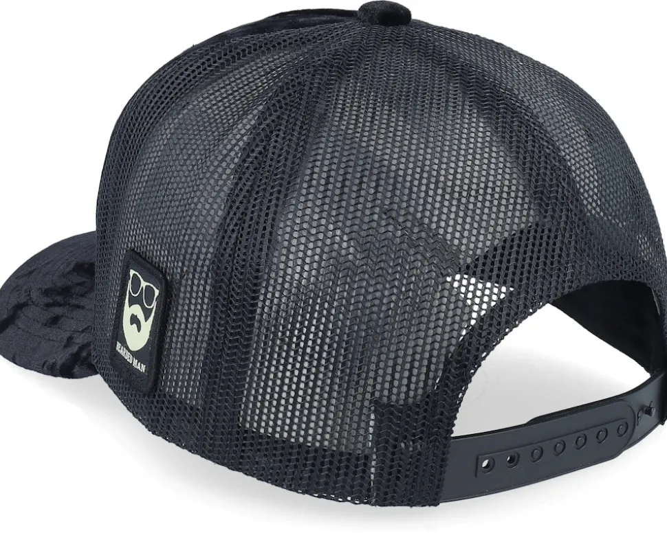 Outlaw With Revolver Velvet Black A-Frame Trucker - Bearded Man