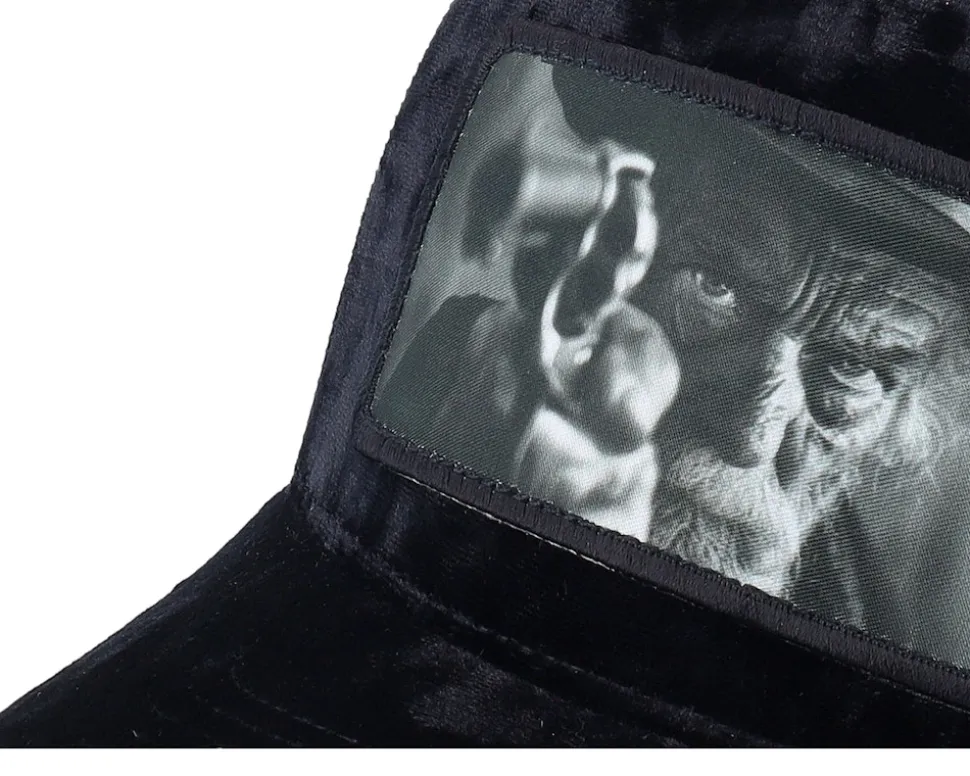 Outlaw With Revolver Velvet Black A-Frame Trucker - Bearded Man