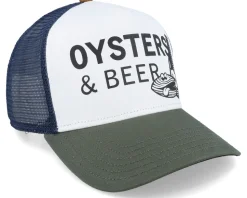 Oysters & Beer White/Olive/Navy Coastal Trucker - Coastal