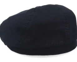 6-Panel Cap Cotton Twill Black Flat Cap - Stetson