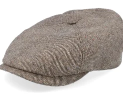 6-panel Cap Silk Brown Herringbone Flat Cap - Stetson
