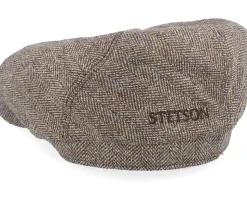 6-panel Cap Silk Brown Herringbone Flat Cap - Stetson