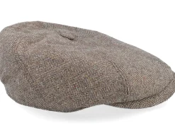6-panel Cap Silk Brown Herringbone Flat Cap - Stetson