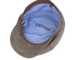 6-panel Cap Silk Brown Herringbone Flat Cap - Stetson