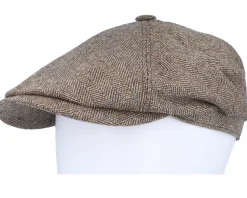 6-panel Cap Silk Brown Herringbone Flat Cap - Stetson