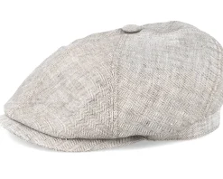 6-Panel Linen Fischgrat Beige Flat Cap - Stetson