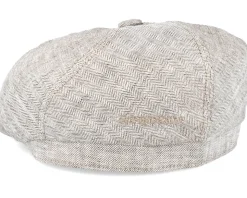 6-Panel Linen Fischgrat Beige Flat Cap - Stetson