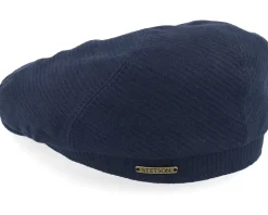 6-panel Linen Structure Blue Flat Cap - Stetson