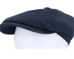 6-panel Linen Structure Blue Flat Cap - Stetson