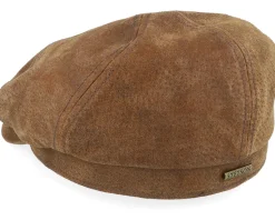 6-panel Pigskin Brown Flat Cap - Stetson