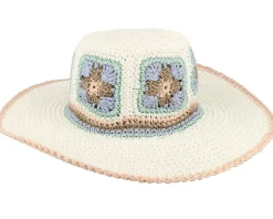 Paper Crochet Floppy Flower White/Light Blue Sun Hat - Seeberger