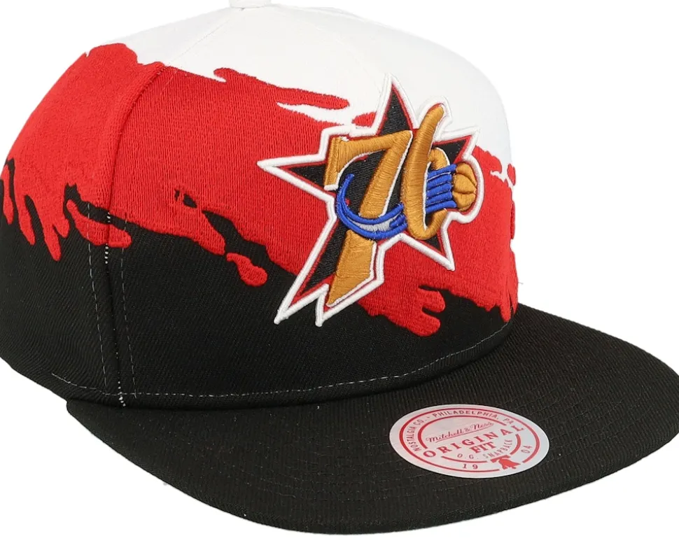 Philadelphia 76ers Paintbrush White/Black Snapback - Mitchell & Ness