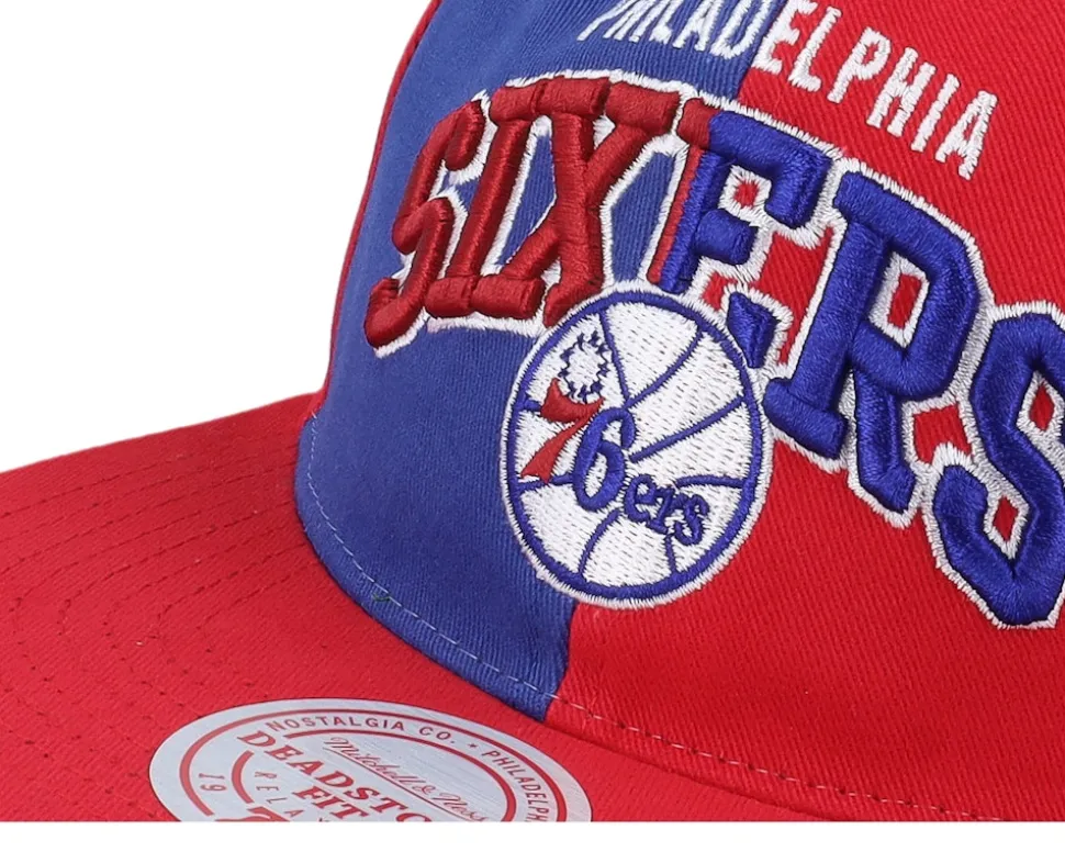 Philadelphia 76ers Pinwheel Of Fortune Red/Royal Snapback - Mitchell & Ness