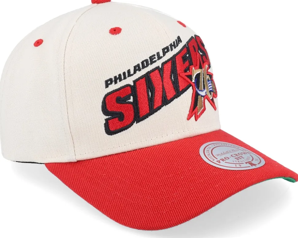 Philadelphia 76ers Retro Type Pro Off White/Red Adjustable - Mitchell & Ness