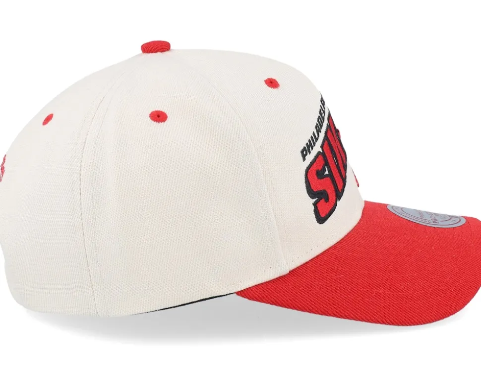 Philadelphia 76ers Retro Type Pro Off White/Red Adjustable - Mitchell & Ness