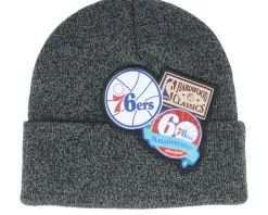 Philadelphia 76ers XL Logo Patch Knit Heather Black Cuff - Mitchell & Ness