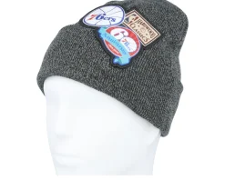 Philadelphia 76ers XL Logo Patch Knit Heather Black Cuff - Mitchell & Ness