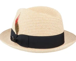 Pinch Crown Toyo Braided Natural/Black Trilby - Jaxon & James