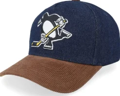 Pittsburgh Penguins D-stressed Pro Dark Navy/Brown Corduroy A-frame Adjustable - Mitchell & Ness