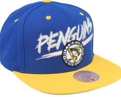 Pittsburgh Penguins Transcript Blue/Yellow Snapback - Mitchell & Ness