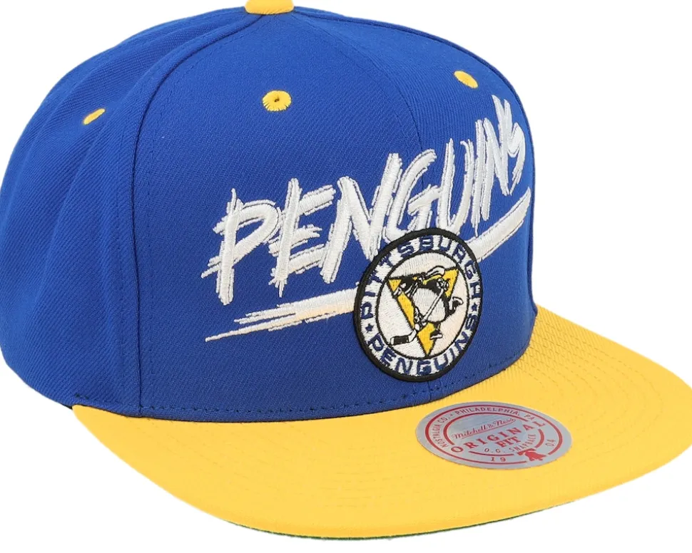 Pittsburgh Penguins Transcript Blue/Yellow Snapback - Mitchell & Ness