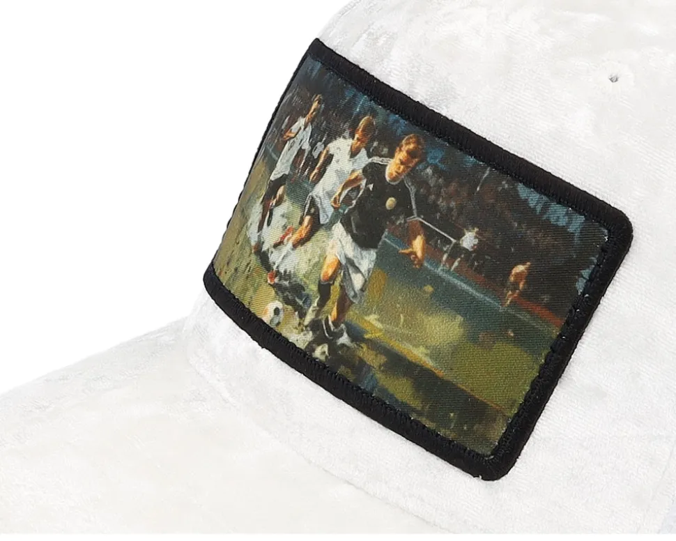 Playing Football Velvet White A-Frame Trucker - Calza Pennello