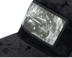 Police Car Patch Velvet Black A-Frame Trucker - Calza Pennello